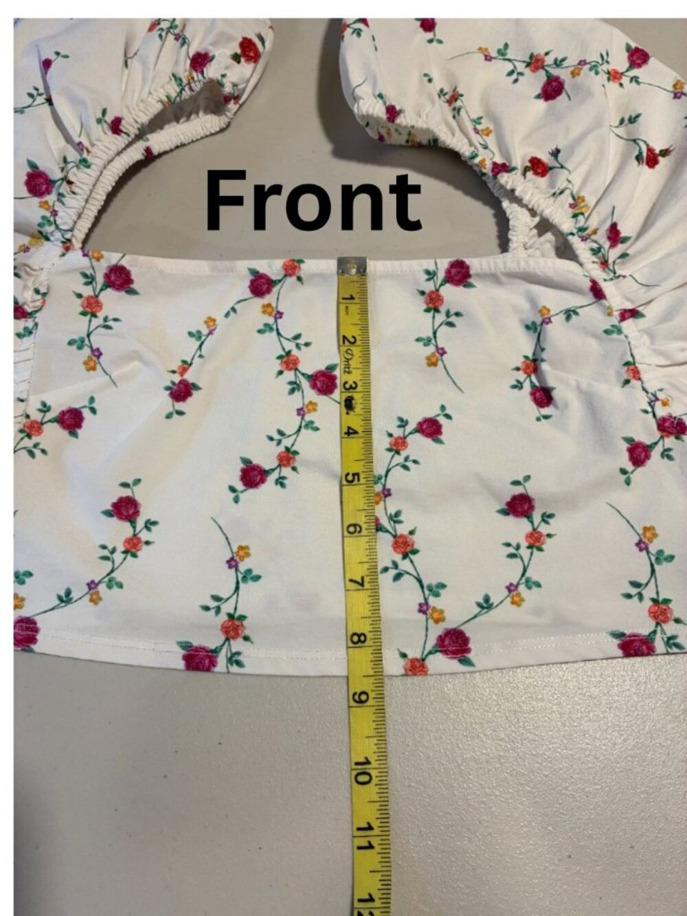ZARA Crop Top White/Red/Yellow Floral Off Shoulder Flutter Sleeve Women L - Picture 8 of 9